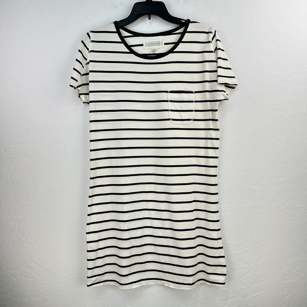 Vtg Victoria's Secret Country T-shirt Dress Womens S Black‎ White Striped Cotton